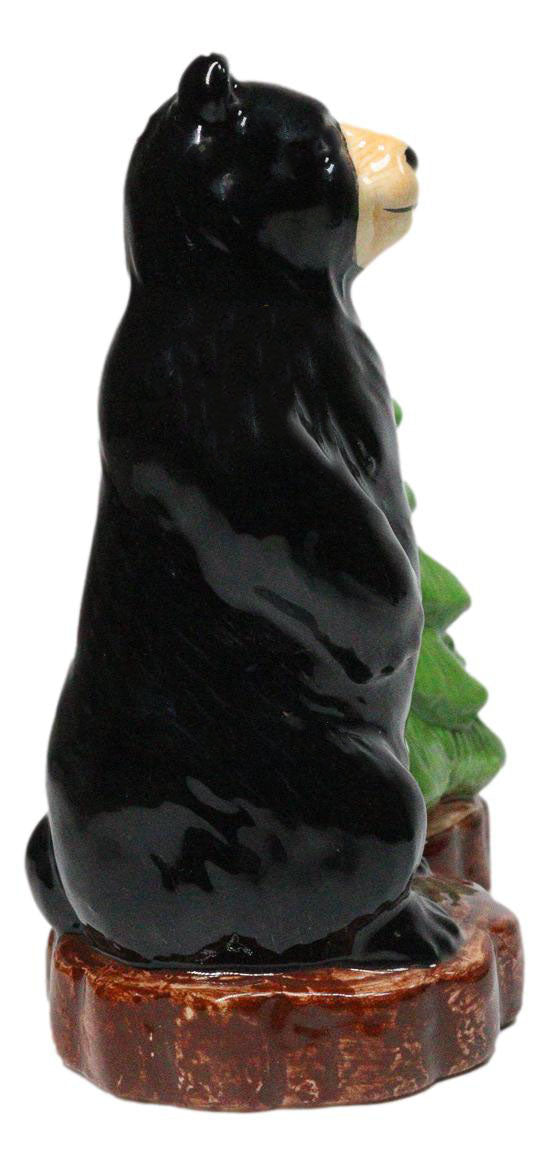 Wildlife Rustic Forest Black Bear And Pine Tree Ceramic Salt Pepper Shakers Set
