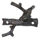 Set of 2 Cast Iron Rustic Bird Perching On Twig Branches 2-Pegs Wall Hooks