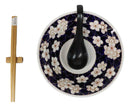 White Ume Plum Flowers Ceramic Ramen Bowl Soup Spoon Chopsticks And Rest Set
