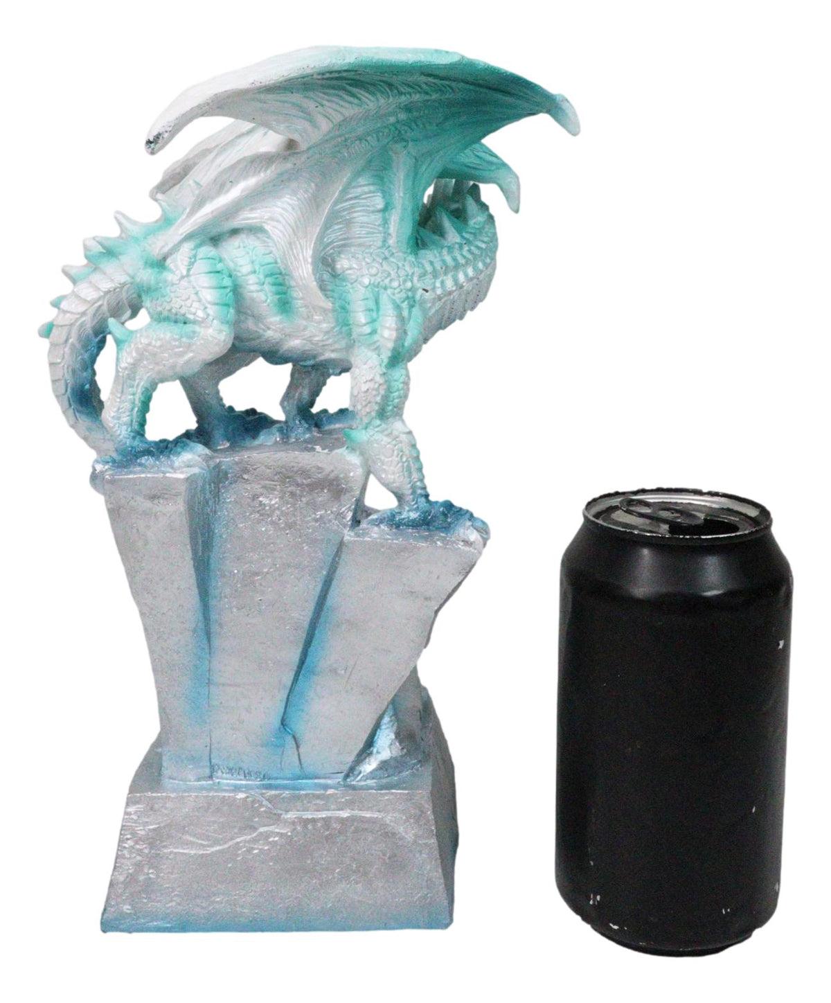 Winter White Dragon On Frozen Ice Cliff With LED Light Crystals Decor Figurine