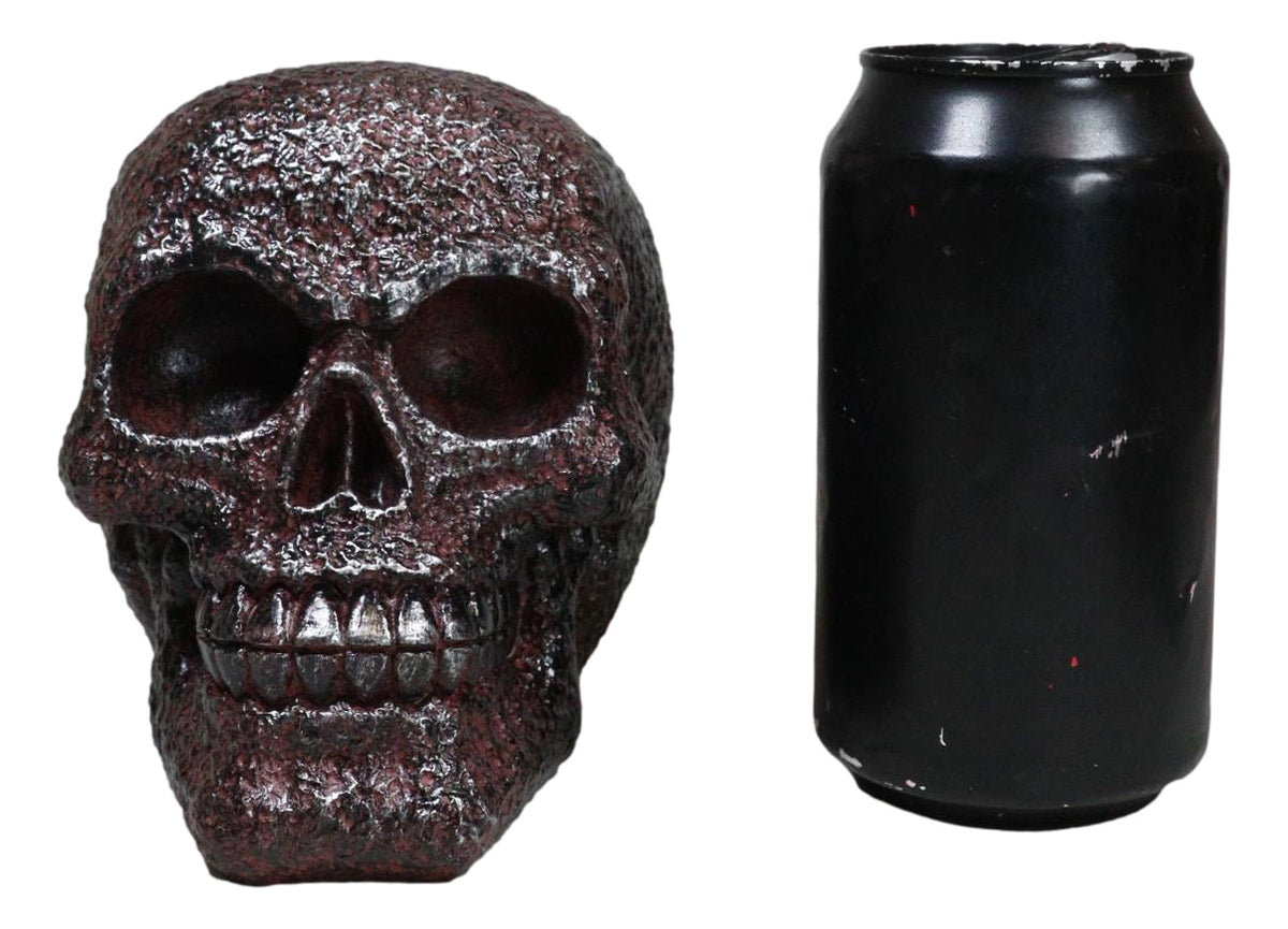 Rustic Corroded Dark Bronze Metallic Finish Skull Resin Figurine Macabre Gothic