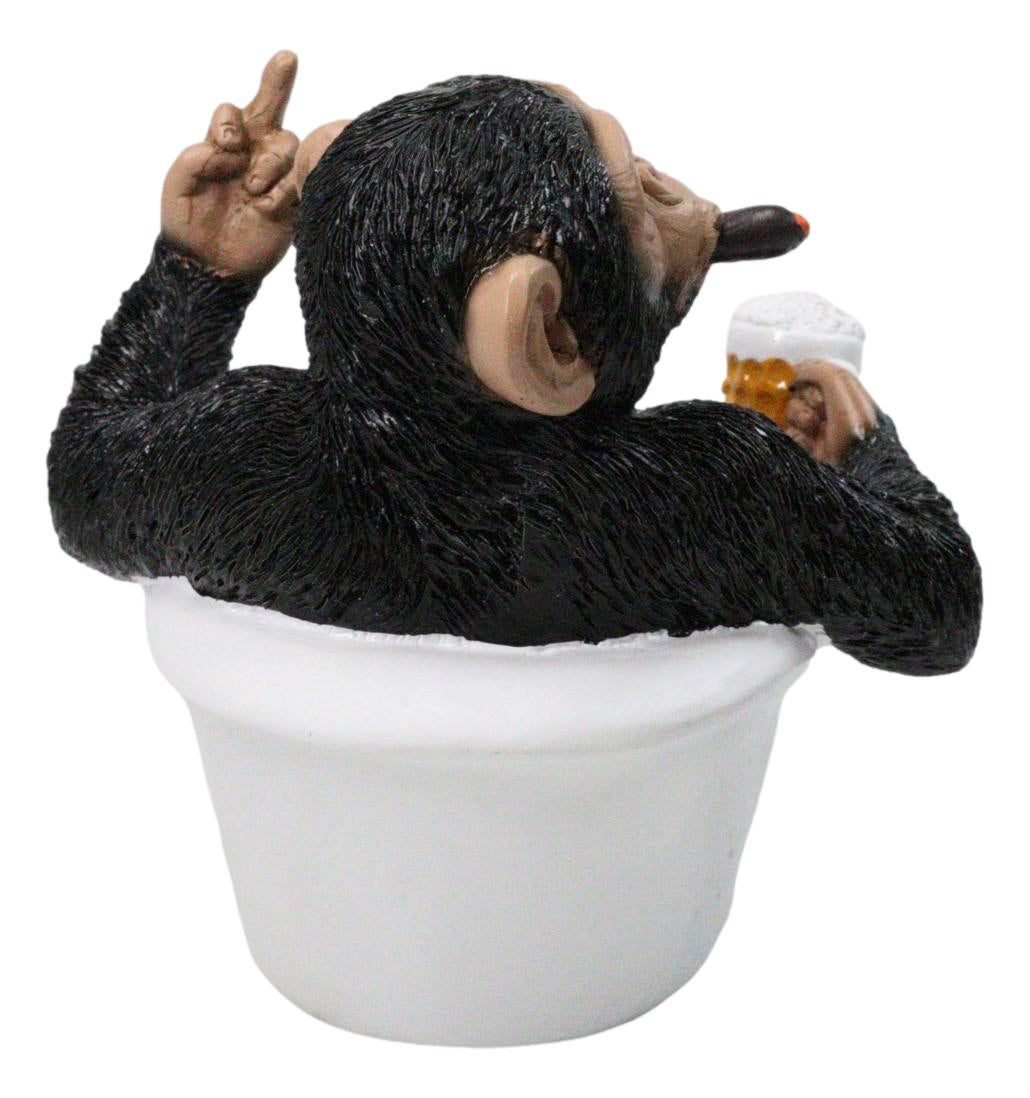 Ebros Funny Chimpanzee in Bathtub Figurine with Cigar Beer & Middle Finger
