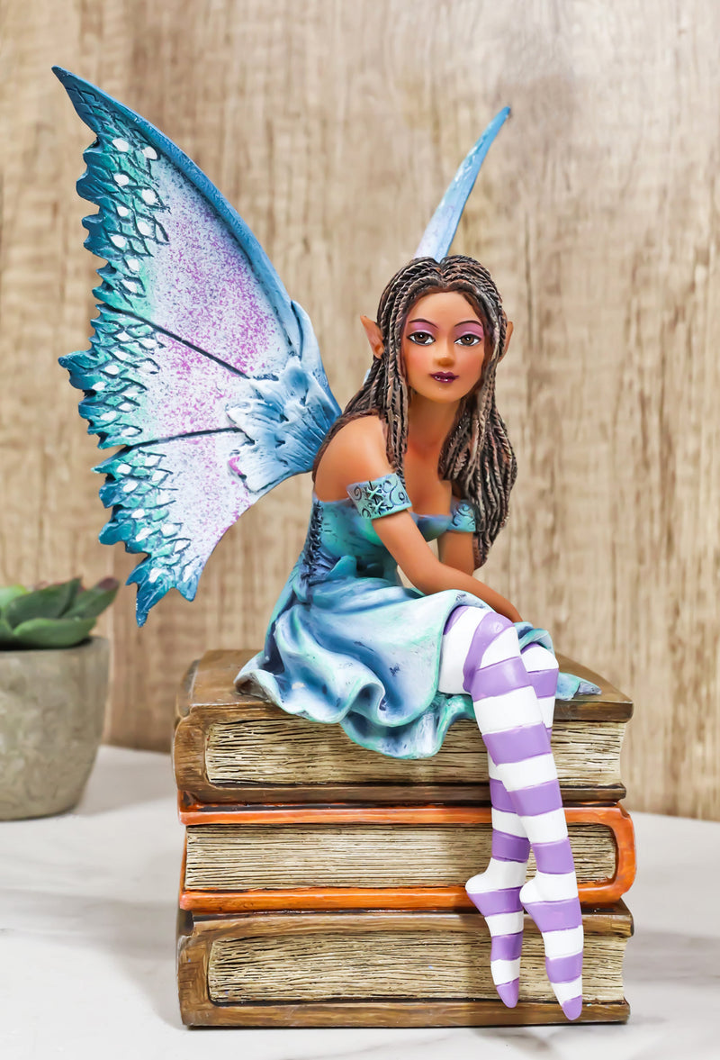 Amy Brown Fantasy Magic Turquoise Ebony Fairy On Books Of Wisdom Figurine