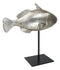 Nautical Marine Silver Tone Clown Triggerfish Fish Sculpture On Metal Pole Stand
