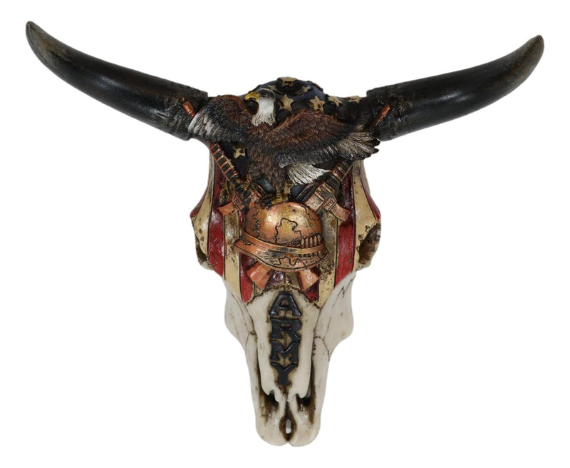 Western Army Patriotic American Flag Eagle Rifles Helmet Cow Skull Wall Decor