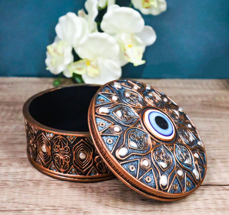 Auspicious Evil Eye Of Providence With Sacred Symbols Round Decorative Box