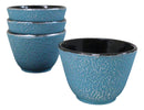 Pack Of 4 Sky Blue Traditional Cast Iron Tetsubin Textured Surface Tea Cups 3oz