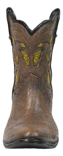 Western Yellow Butterfly and Flowers Faux Leather Cowgirl Boot Vase Figurine
