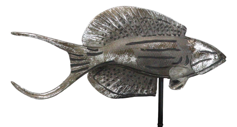 Nautical Marine Silver Tone Anthias Fish Sculpture With Museum Pole Stand Decor