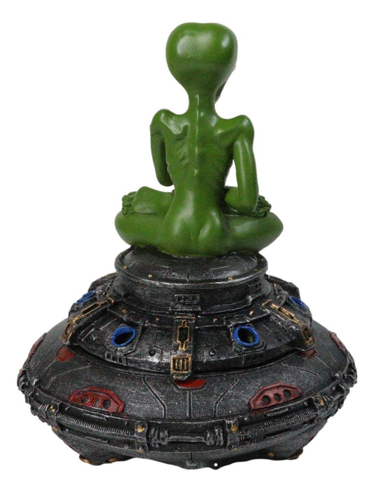 Green Roswell Alien On Spaceship Saucer Incense Burner Decorative Box Figurine