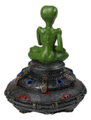 Green Roswell Alien On Spaceship Saucer Incense Burner Decorative Box Figurine