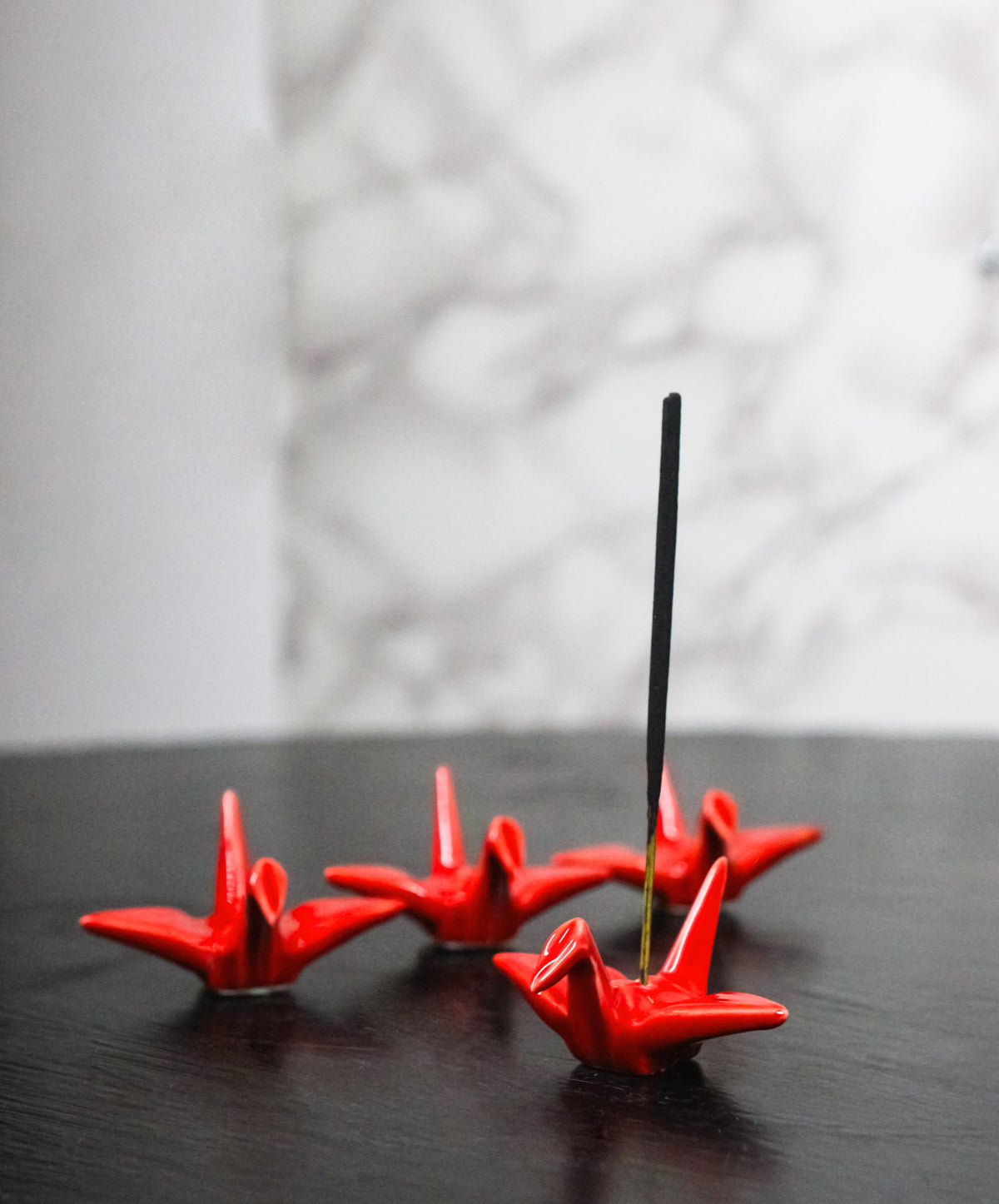 Ebros Set of 4 Ceramic Red Japanese Origami Crane Incense Stick Holders