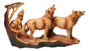 Three Howling Wolves Family Faux Wood Sculpture, Rustic Woodland Wolf Pack Decor