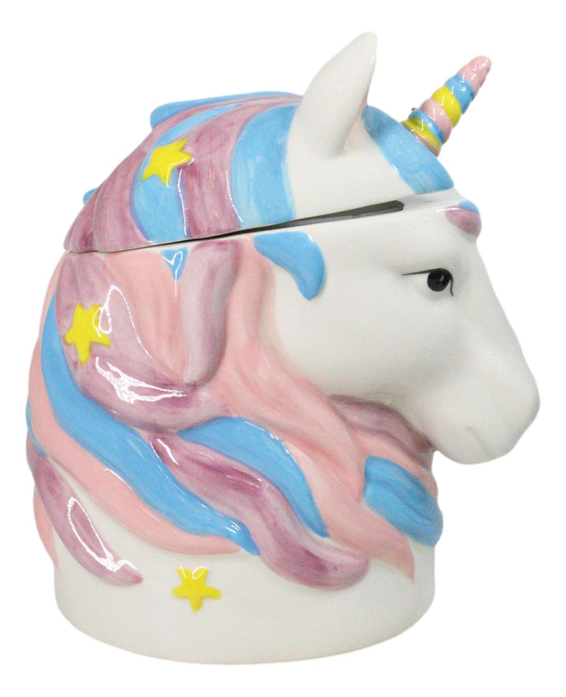Sacred Purity White Unicorn With Rainbow Mane Horn Ceramic Cookie Jar Figurine
