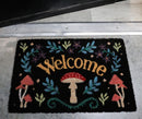 Welcome Mushrooms and Herbs Botanica Black Coir Coconut Fiber Floor Mat Doormat