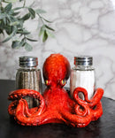 Red Spotted Nautical Marine Cephalopod Octopus Salt Pepper Shakers Holder Set