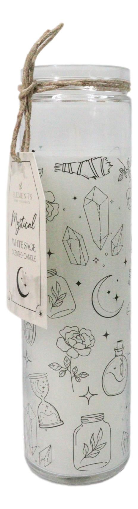 Mystical Magic Symbols White Sage Wicca Tall Tube Scented Candle Home Fragrance