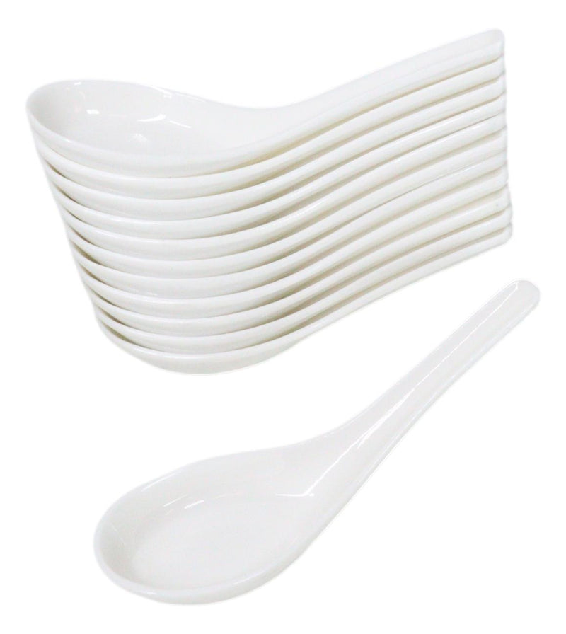 Contemporary High Gloss White Melamine Asian Soup Spoons Pack Of 12 Set