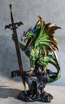 Green Knight Armored Rune Dragon With Gothic Skull Sword Letter Opener Figurine