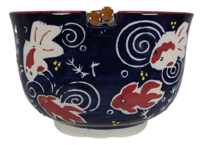 Feng Shui Zen Garden Pond Water Ripples Goldfish Ramen Soup Bowl With Chopsticks