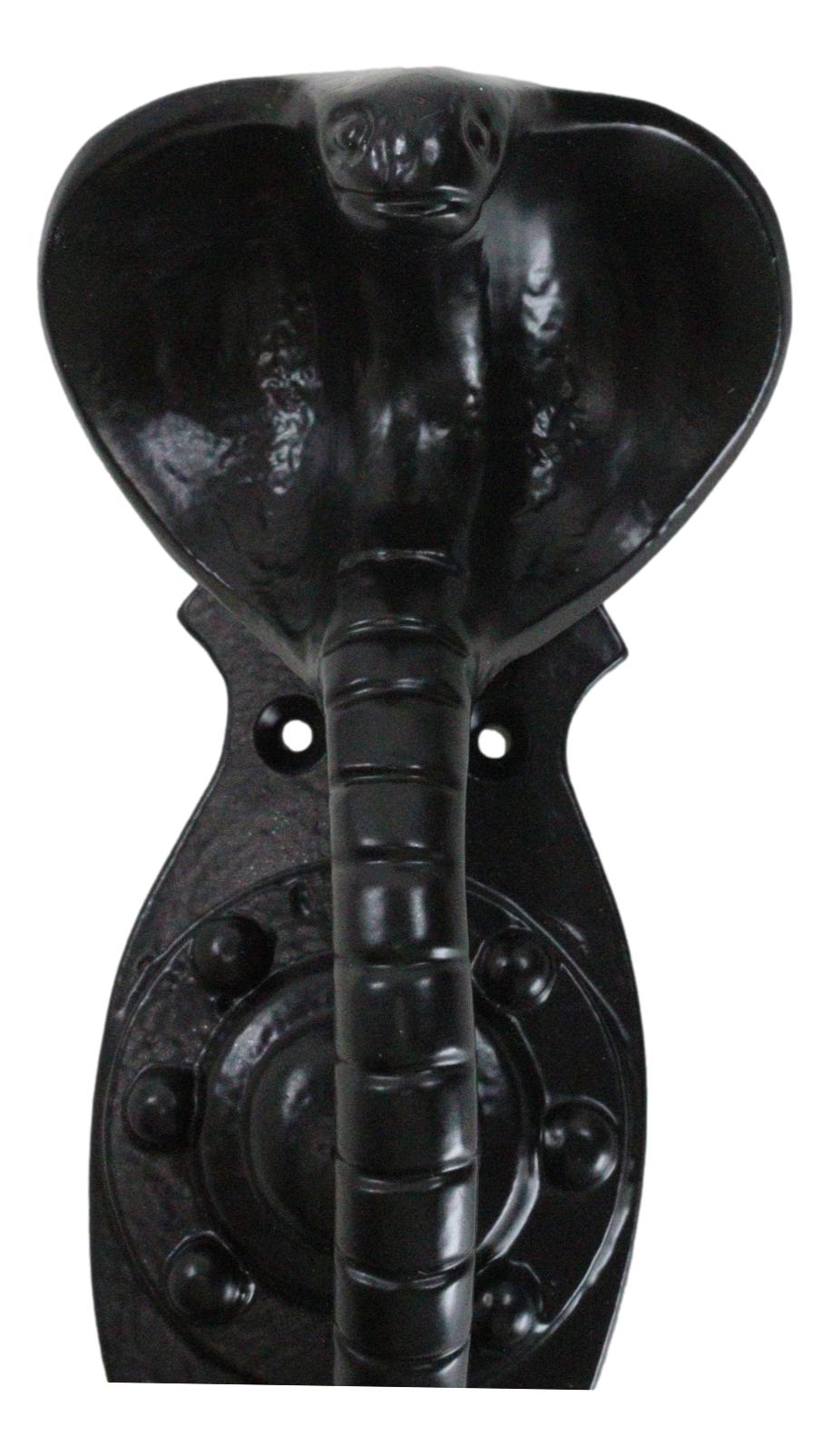 Set of 2 Black Cast Iron Ferocious Desert Cobra Snake Door Handle Bar Pulls - Ebros Gift