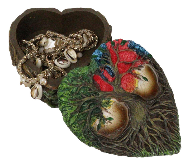 Sacred Tree of Life Yggdrasil With Dendritic Roots Colorful Heart Trinket Box