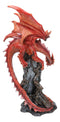 Wizard Fantasy Red Volcanic Dragon Perching On Rune Stone Tower Rock Figurine