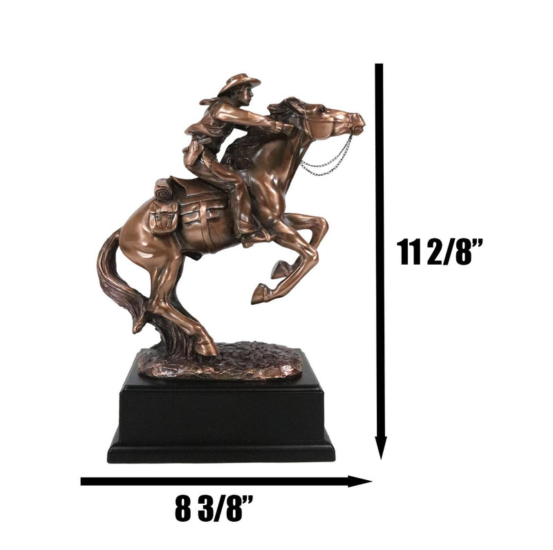 Rustic Western Wild Cowboy Bracing On A Galloping Horse Bronzed Resin Statue