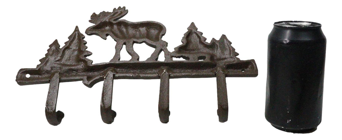 Cast Iron Rustic Western Elk Moose Deer Roaming Pine Woodlands 4-Peg Wall Hooks