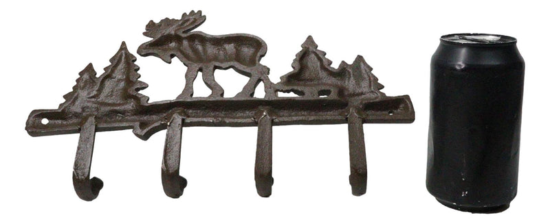 Cast Iron Rustic Western Elk Moose Deer Roaming Pine Woodlands 4-Peg Wall Hooks