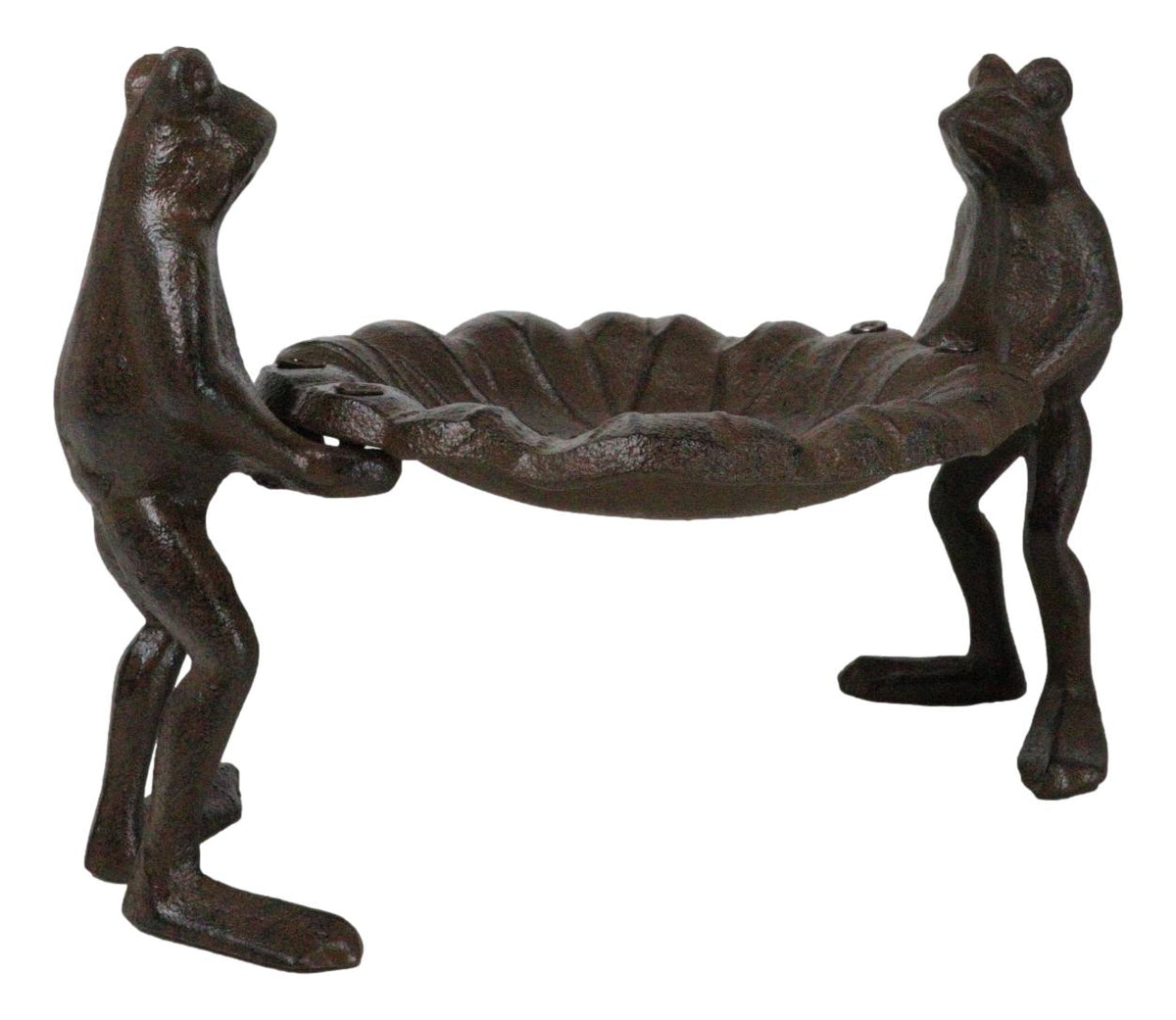 Cast Iron 2 Toad Frogs With Waterlily Lily Pad Bird Feeder Bath Garden Figurine - Ebros Gift