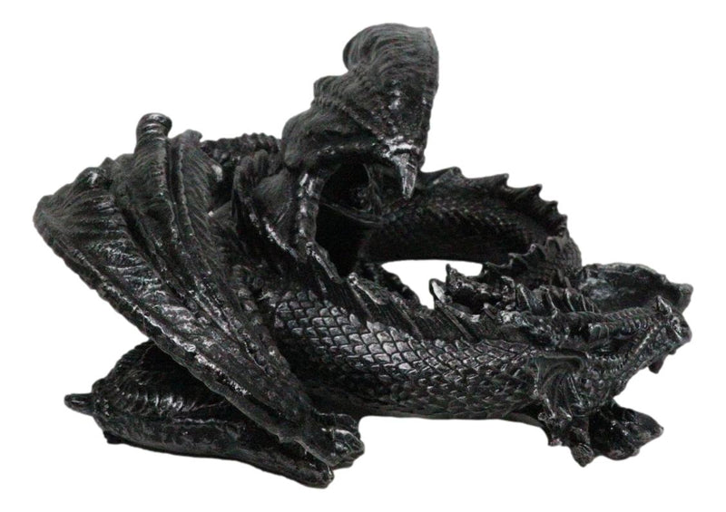 Medieval Fantasy Horned Black Soma Dragon At Repose Collectible Figurine 11"L