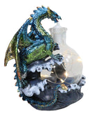 Metallic Sea Dragon Rising Above Waves by LED Glass Bottle With Ship Figurine