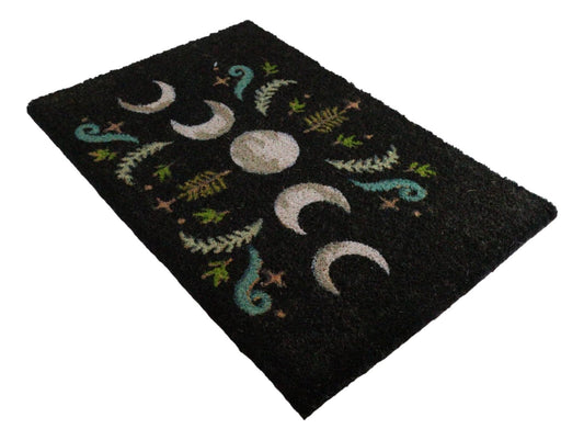 Dark Forest Moon Phase Wiccan Black Coir Coconut Fiber Floor Mat Doormat - Ebros Gift