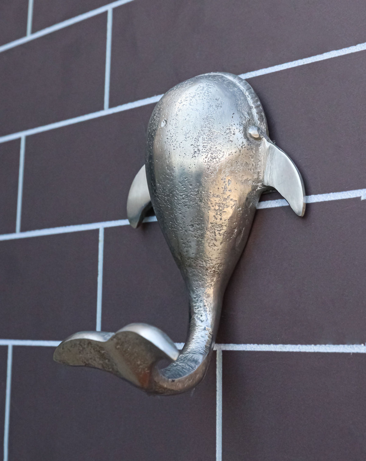 Set of 2 Aluminum Nautical Marine Beluga Whale Flailing Tail Wall Hook Hangers
