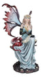 Blonde Fairy Scribe And Red Dragon Writing On Dragons Tales Scroll Figurine