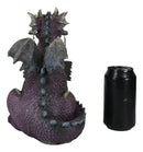 Whimsical Purple Garden Dragon With Butterfly Biting Welcome Plank Sign Figurine
