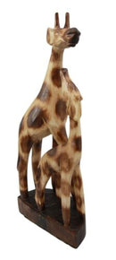 Balikraft Balinese Wood Handicraft Solo Mother Giraffe With Calf Family Figurine