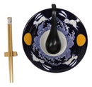 Blue Sky Moon Rabbit Ceramic Ramen Rice Bowl With Soup Spoon Chopsticks And Rest
