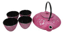 Magenta Ume Plum Floral Blossoms Tetsubin 27oz Cast Iron Tea Pot With 4 Cups Set
