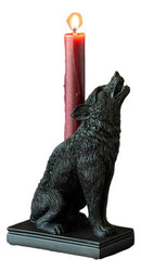 Mystical Wicca Gothic Alpha Gray Wolf Ulula Noctis Candlestick Holder Figurine