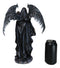 Gothic Messenger Black Cloaked Fairy With Raven Wings Holding Skull Figurine