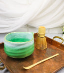 Green And White Emerald Ceramic Japanese Matcha Green Tea Bowl Whisk & Scoop Set