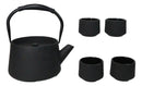 Black Modern Straight Edge Tetsubin Cast Iron Teapot 33oz And 4 Tea Cups Set