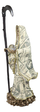 Santa Muerte With Scythe & Crystal Ball Holy Death Figurine In Dollar Money Robe