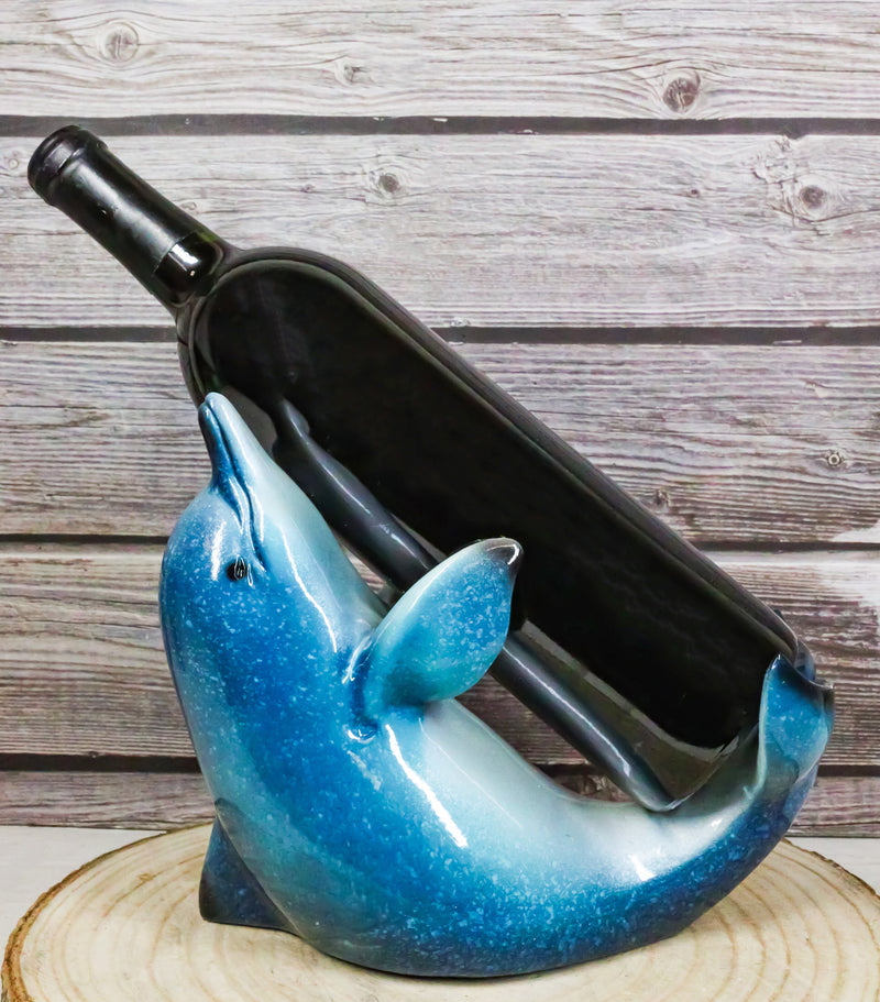Nautical Ocean Marine Flipping Blue Dolphin Fish Wine Bottle Holder Beach Accent