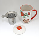 Twin Sparrows Florals 15oz Porcelain Tea Mug With Lid & Stainless Steel Infuser