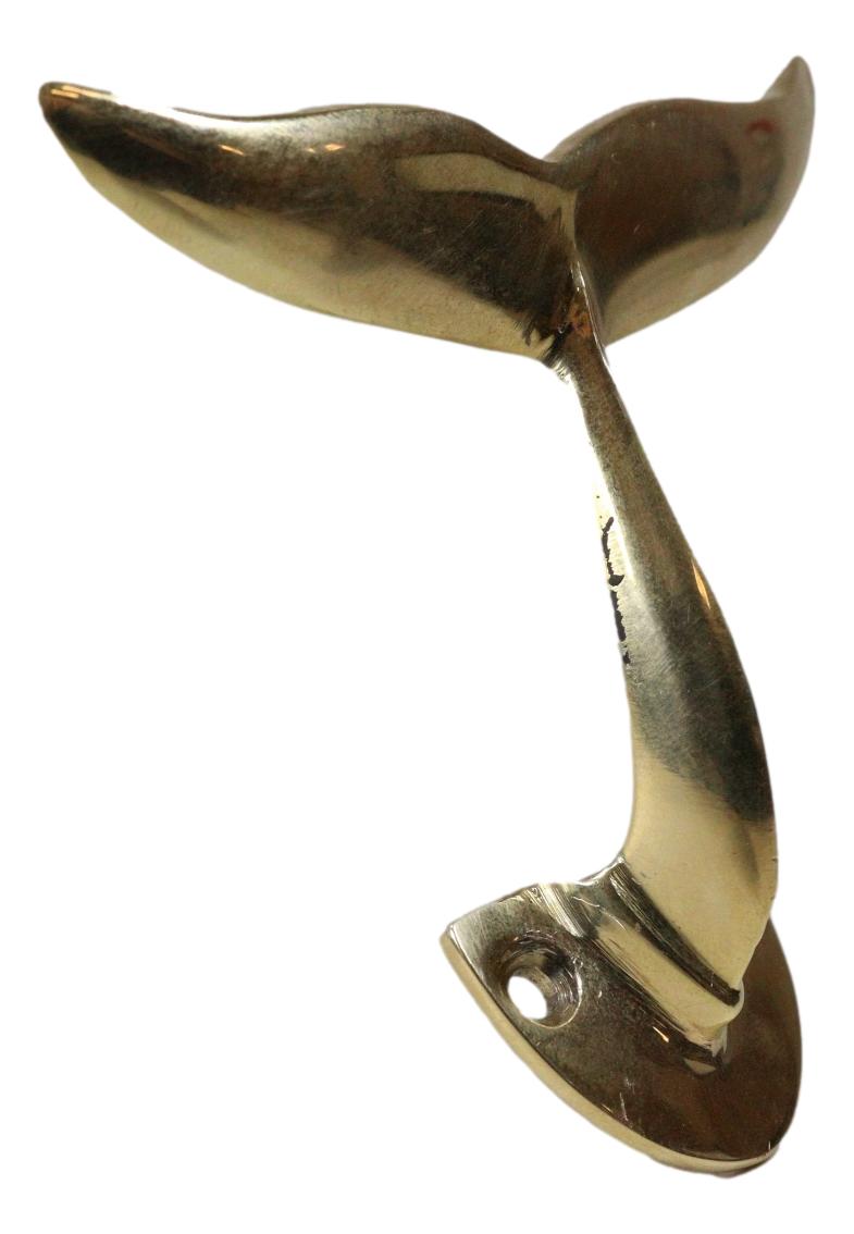 Set of 2 Brass Gold Nautical Sea Baleen Blue Whale Tail Wall Coat Hook Hangers - Ebros Gift
