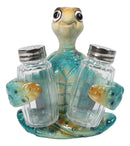 Marine Spotted Blue Shell Sea Turtle Glass Salt Pepper Shakers Holder Figurine