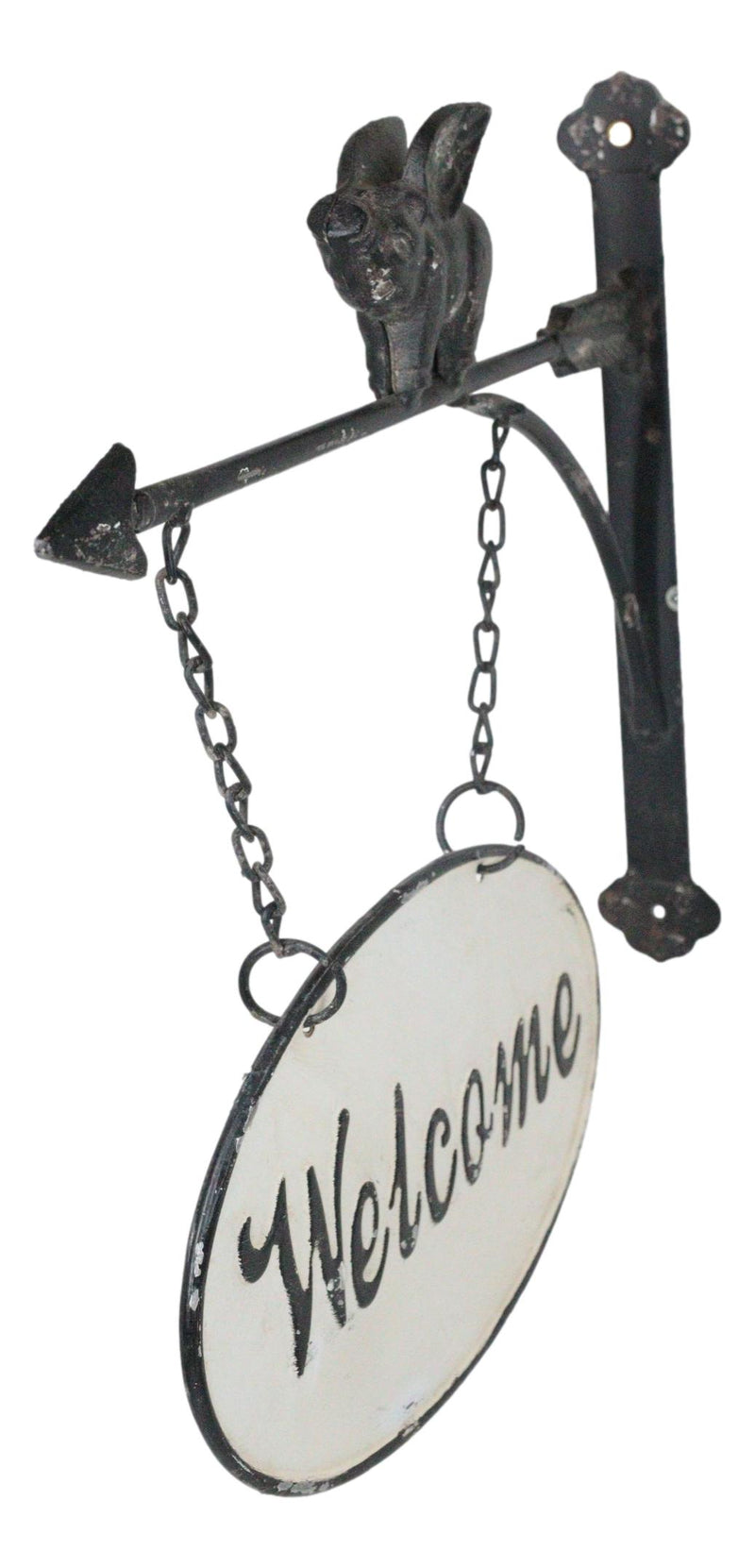 Cast Iron Rustic Farmhouse When Pigs Fly Angel Pig With Arrow Welcome Wall Sign